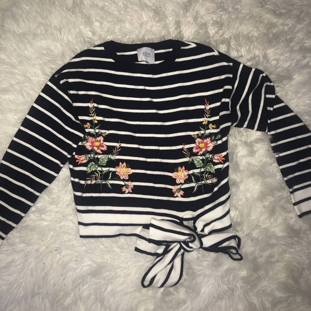 J.O.A. Striped Floral Sweater